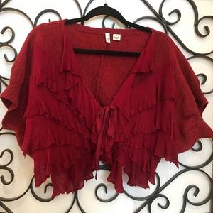 Anthropologie Red Wool Blend Shrug with Ruffles S/M